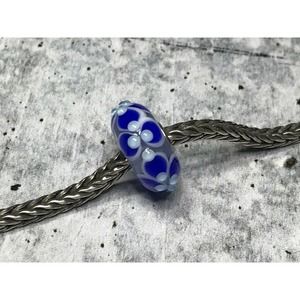 Trollbeads Glass Troll Bead ~ OOAK PYTHON ~ Blue & White w/ Pale Blue Buds